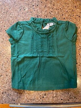 Janie and Jack Emerald Green Ruffle-Neck Top with Pintucks